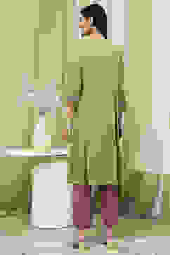 Light Green Solid Gathered Straight Suit Set image number 4