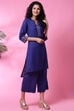 Red Cotton Flax Straight Kurta Pants Set image number 3