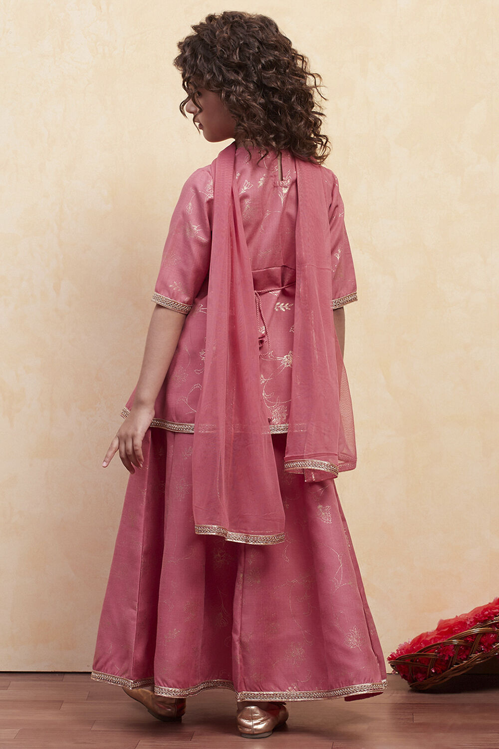 Blush Pink Printed Peplum Lehenga Set image number 4