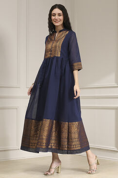 Navy Blue Polyester Blend  Kurta image number 2