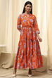 Earthy Blue Cotton Floral Tiered Dress image number 5