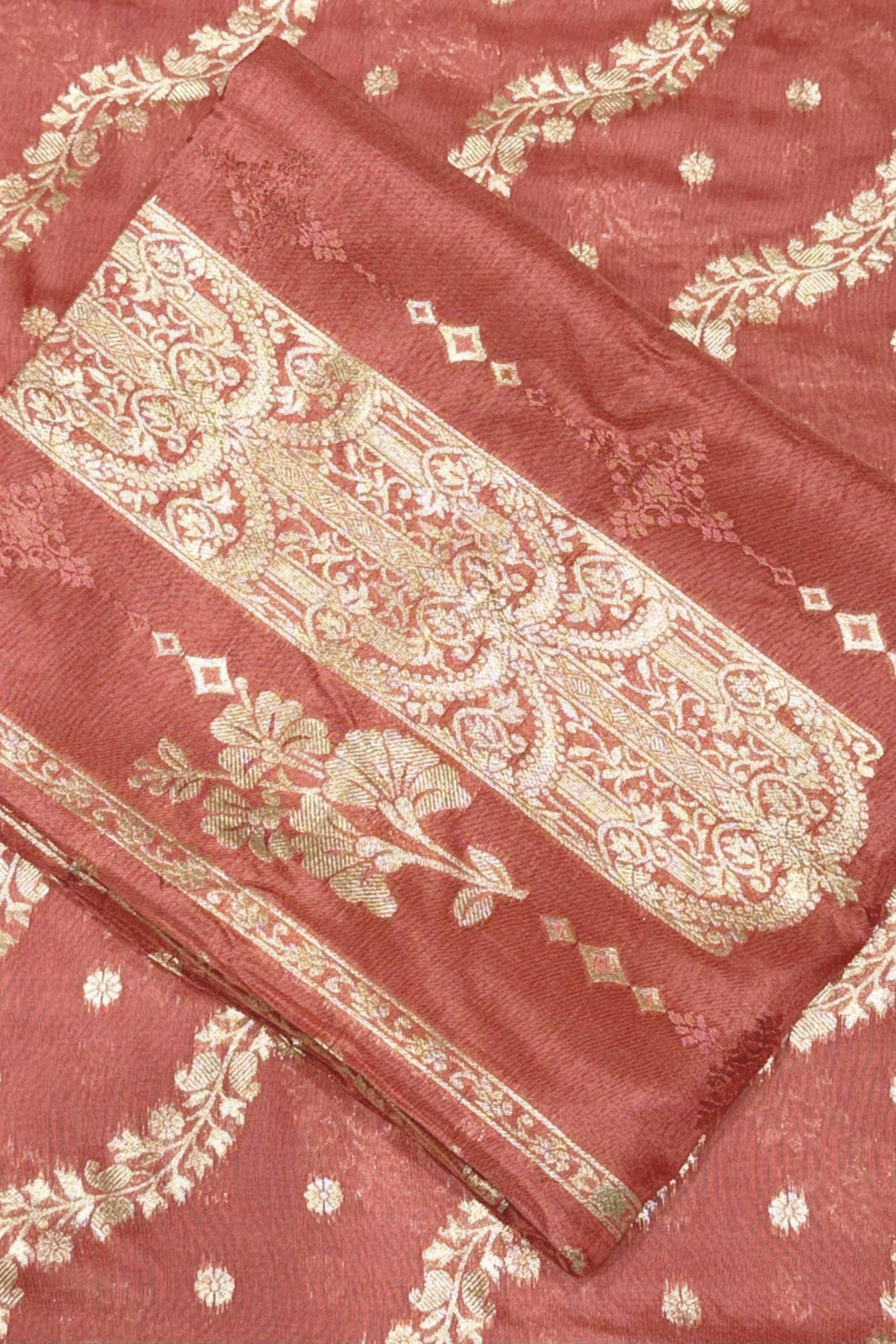 Rust Jacquard Traditional Weaving Unstitched Suit Set image number 1
