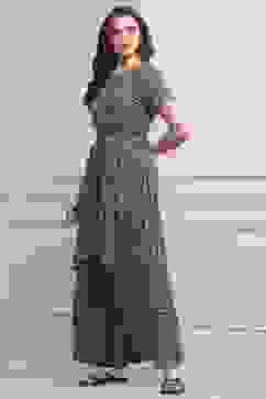 Indigo LIVA Straight Printed Jumpsuit Dress image number 2