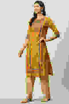 Mustard Cotton Straight Printed Kurta image number 2
