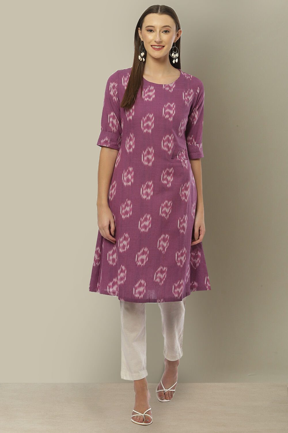 Purple Cotton IKAT Straight Yarndyed Kurta image number 0