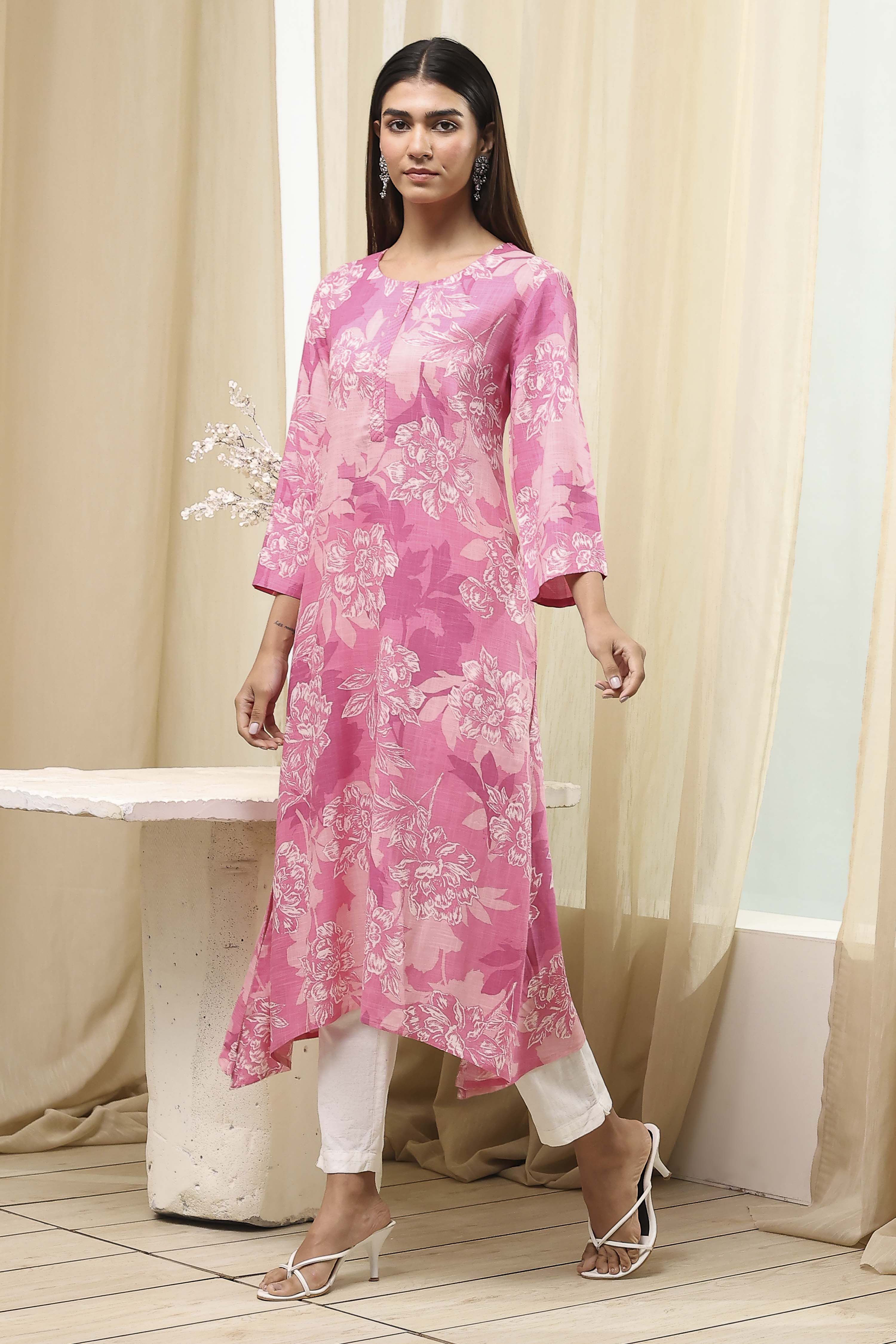 Charcoal Floral Printed Straight Kurta image number 2