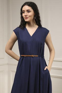 Navy Blue Viscose Rayon Asymmetric Dyed Jumpsuit image number 1
