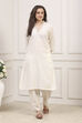 Off White Cotton Straight Kurta image number 5