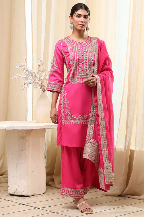 Ochre Yellow Cotton Blend Straight Suit Set image number 0