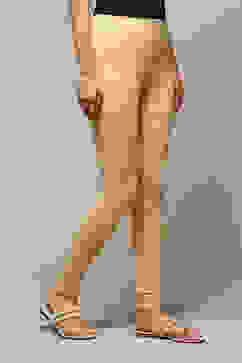 Beige Cotton Blend Solid Leggings image number 3