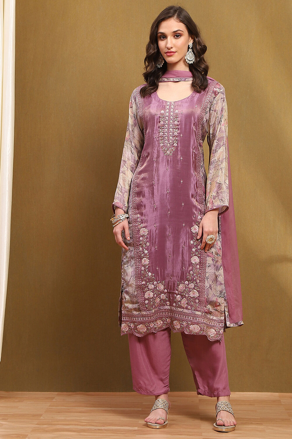 Lime Viscose Blend Embroidered Unstitched Suit Set image number 1