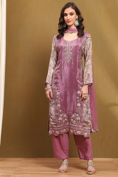 Viscose Viscose Blend Embroidered Unstitched Suit Set image number 1