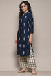 Navy Rayon flax Straight Kurta Palazzo Suit Set image number 3