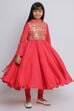 Red Cotton Anarkali Kurta Churidar Suit Set image number 2