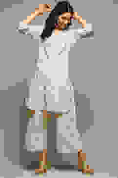 Off White Cotton Straight Printed Kurta image number 0