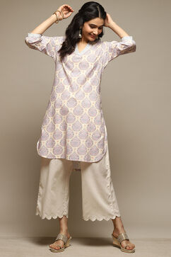Off White Cotton Straight Printed Kurta image number 0