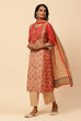 Red Cotton Straight Kurta Palazzo Suit Set image number 5