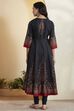 Black Cotton Paisley Printed Anarkali Kurta Set image number 6