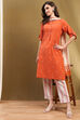 Orange Cotton Printed Straight Suit Set image number 0