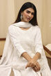 Off White Cotton Straight Embroidered Fusion Set