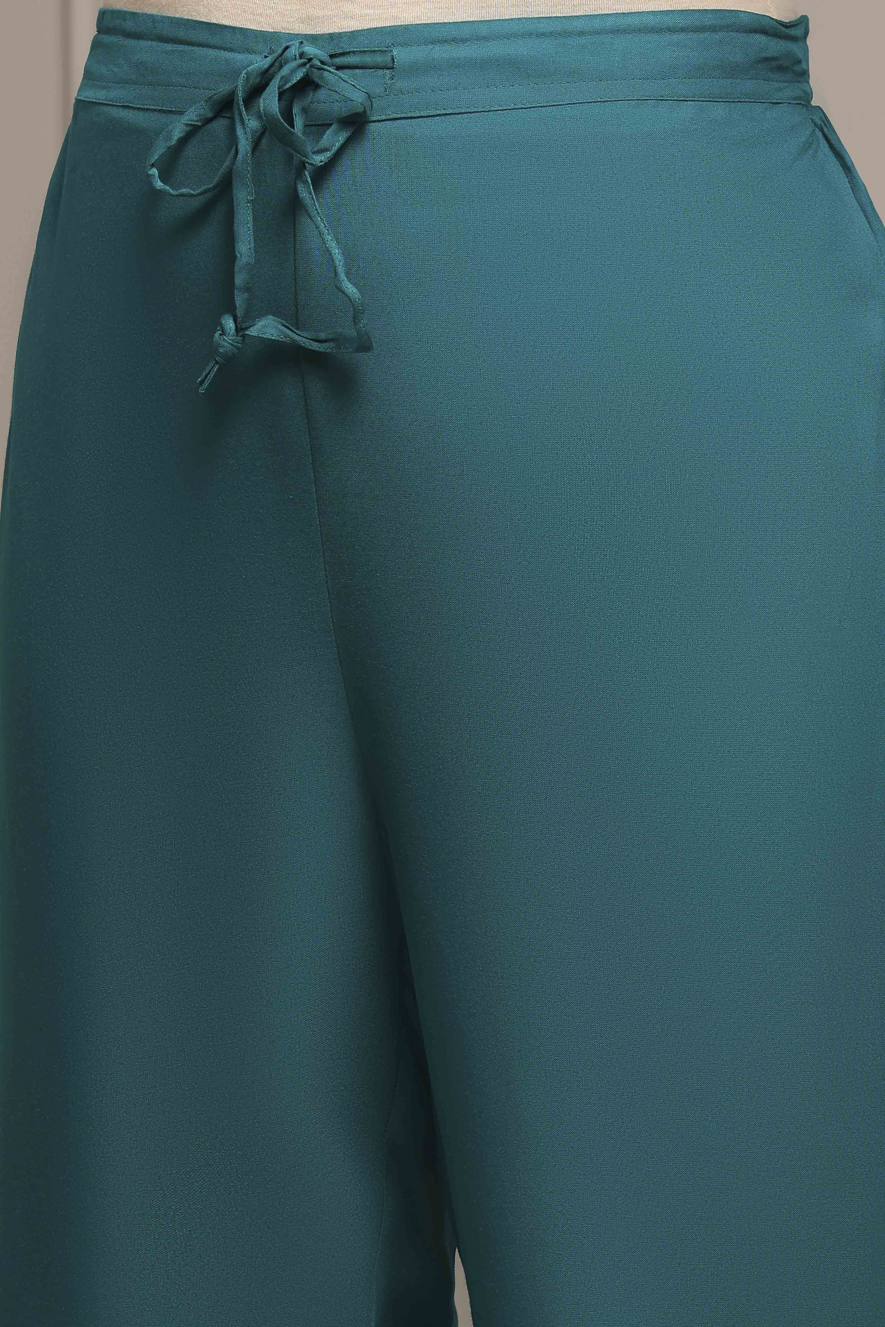 Teal Green Solid Kalidar Suit Set image number 2