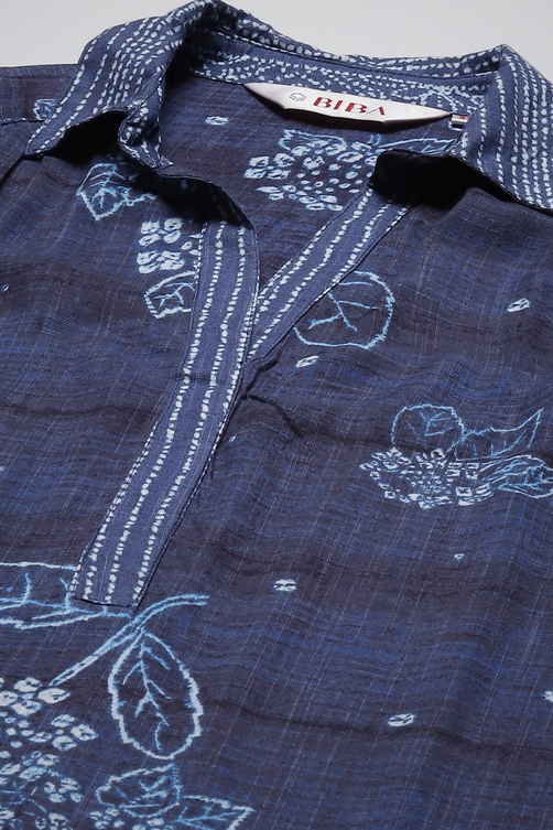 Indigo LIVA Straight Printed Kurta image number 5
