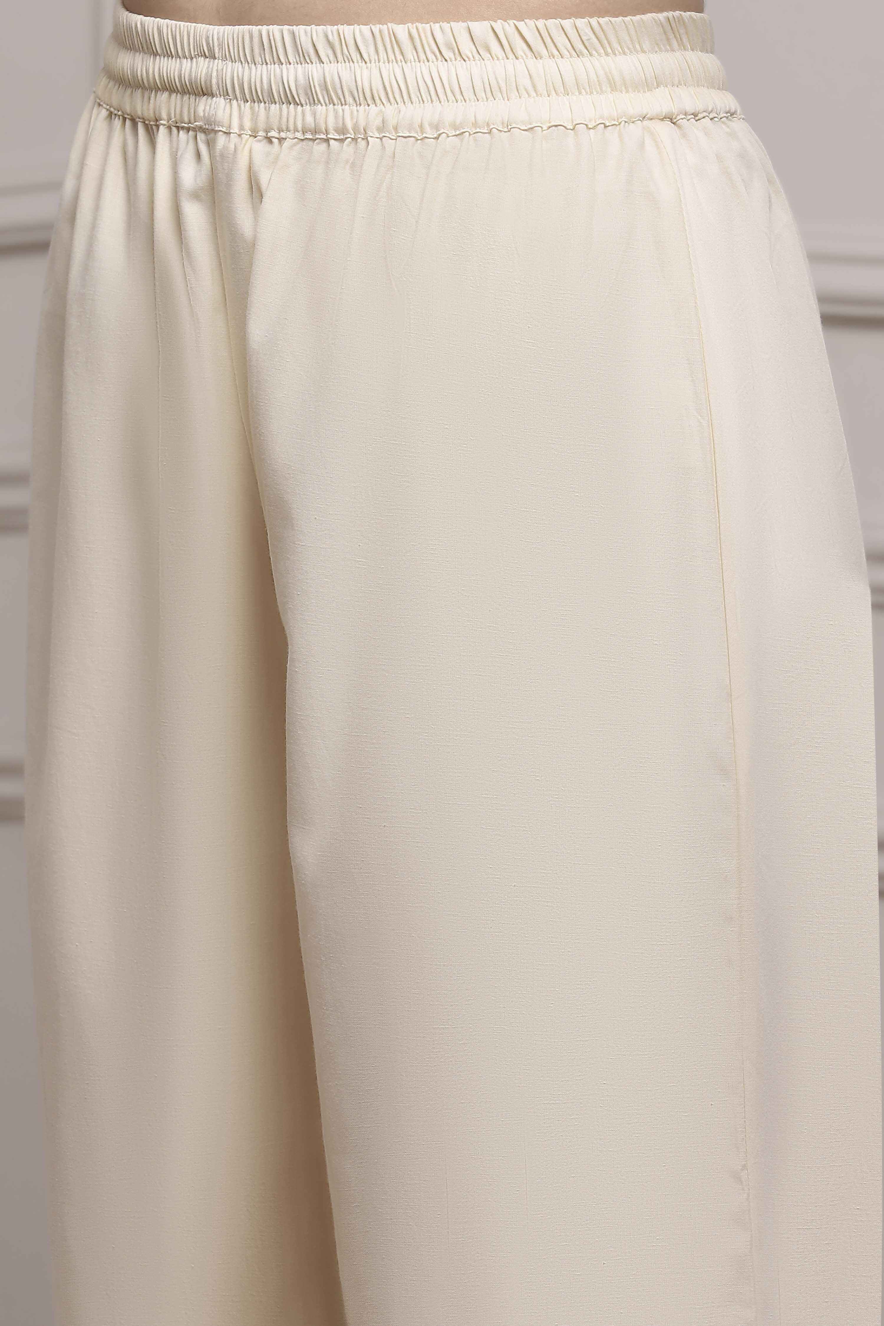 Cream-Colored Silk Metallic Gathered Suit Set image number 2