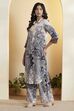 Blue Viscose Rayon Paisley Printed Straight Kurta Set image number 3