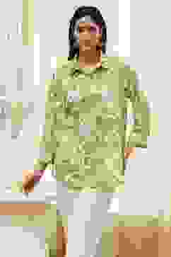 Green Cotton Floral Printed Straight Shirt image number 0