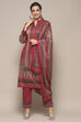 Pink Polyester Straight Printed Kurta Pant Suit Set