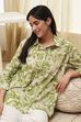 Green Cotton Floral Printed Straight Shirt image number 5