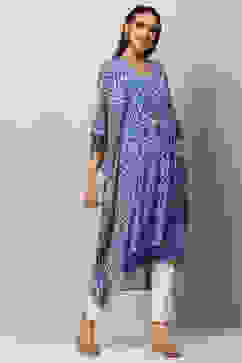 White And Blue Cotton Kaftan Set image number 6