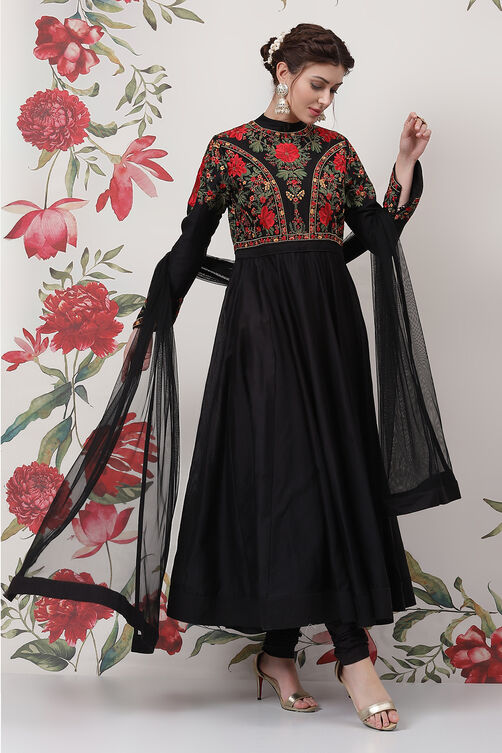 Rohit Bal Ivory Cotton Silk Anarkali Yarndyed Suit Set image number 6