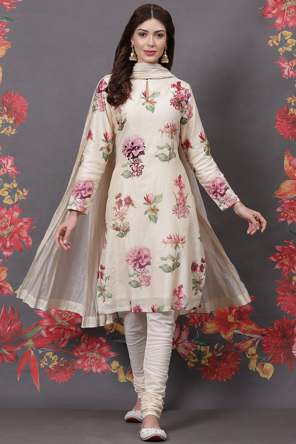 Rohit Bal Off White Cotton Silk Straight Printed Suit Set image number 0