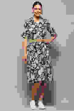 Blue Pure Cotton Floral Printed Straight Dress image number 6