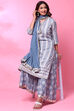 Off White And Blue Cotton Straight Kurta Sharara Suit Set image number 7
