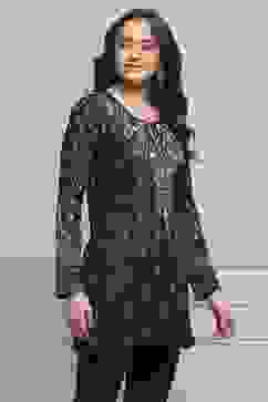 Black Cotton Blend Yarndyed Straight Kurta image number 4