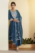 Teal Viscose Rayon Embroidered Anarkali Kurta Set