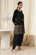 Navy Blue Polyester Straight Kurta Pants Set image number 5