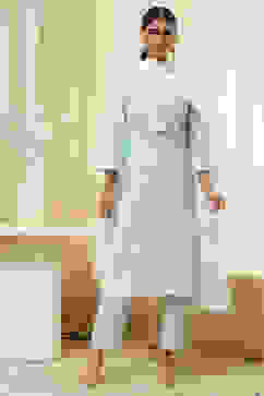 Aqua Cotton Printed Straight Suit Set image number 6