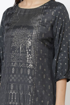 Black Viscose Straight Printed Kurta image number 1