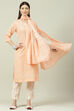 Orange Cotton Screen Print Unstitched Suit Set image number 5