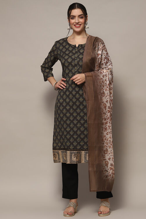 Mustard Tussar Unstitched Suit set image number 1