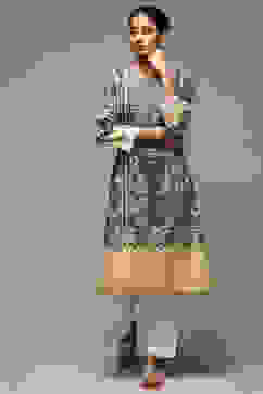 Denim Blue LIVA Straight Printed Kurta image number 5