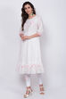 White Cotton Flared Printed Kurta image number 2
