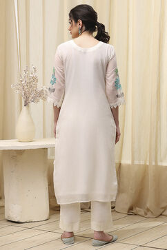 White Flex Hand Painted Unstitched Suit Set image number 6