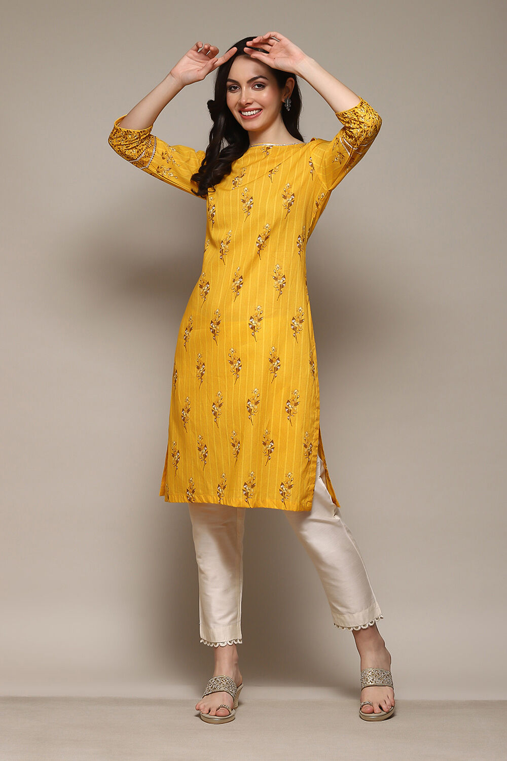 Green Cotton Straight Printed Kurta image number 0