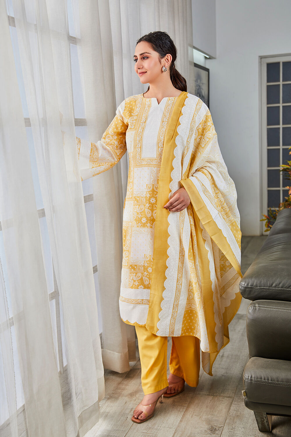 Blue Cotton Blend Digital Print Unstitched Suit Set  image number 6