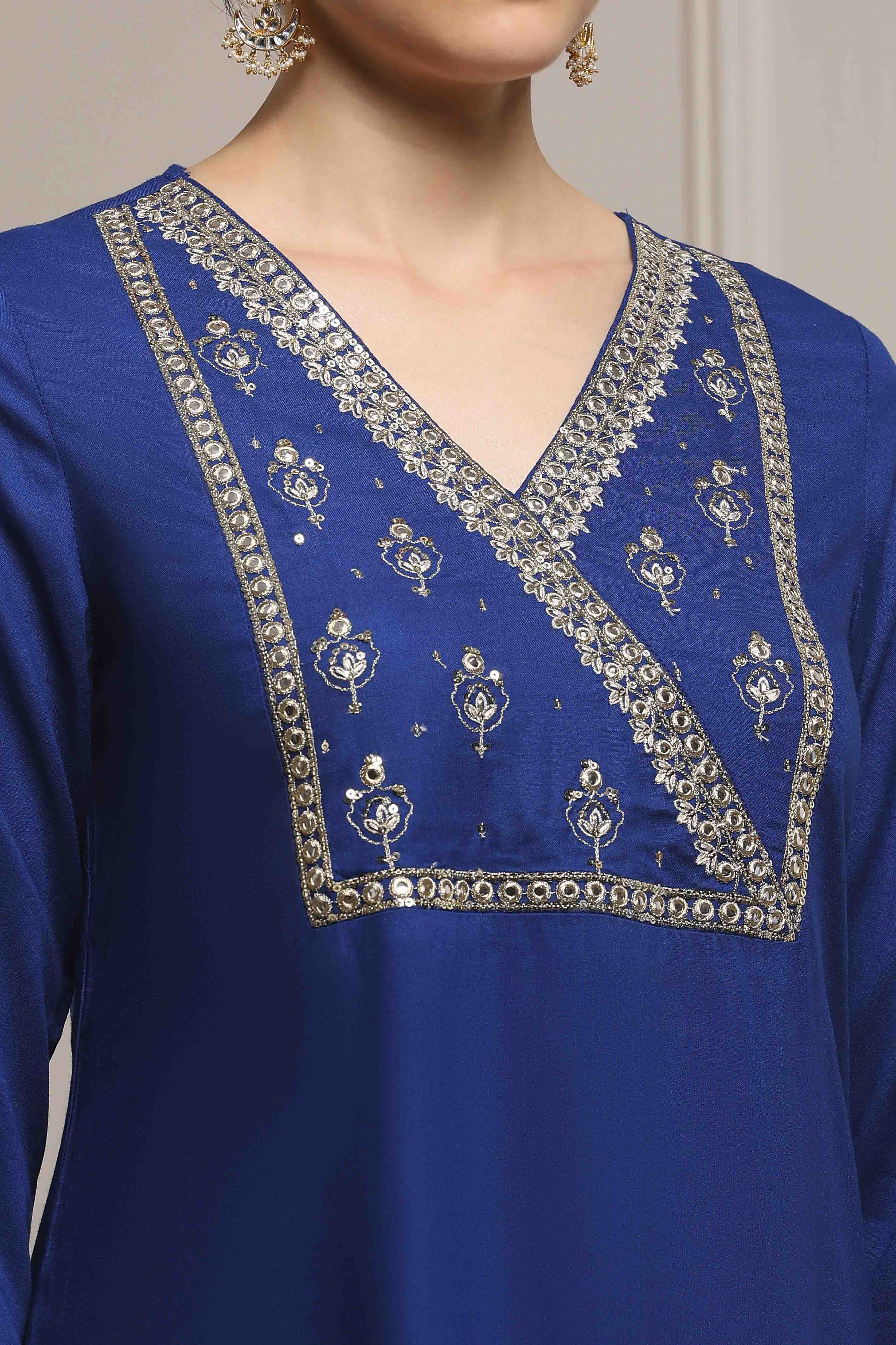 Blue Viscose Rayon Straight Dyed Kurta image number 1