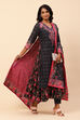Black Cotton Double Layered Suit Set With Reversible Dupatta image number 6